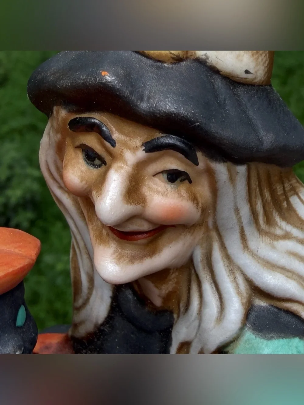 Vintage Ceramic Halloween Witch Jack-O-Lantern Black Cat Music Box Working